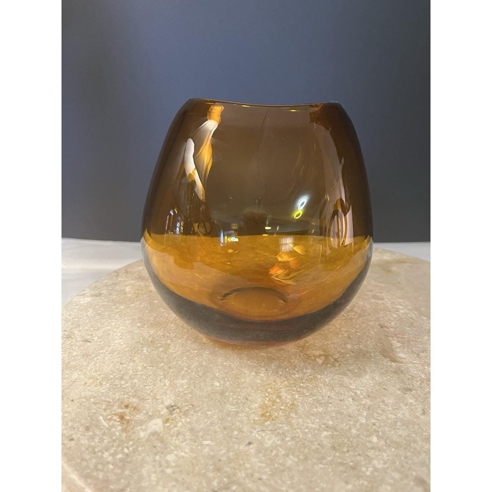 MCM Heavy 5" Murano Amber Oval Vase Excellent Condition